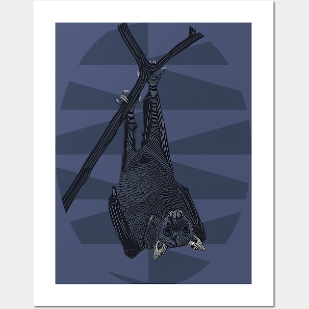 Bat Lovers Hanging Bat on Geometric Triangle Pattern Wall Art by Suneldesigns